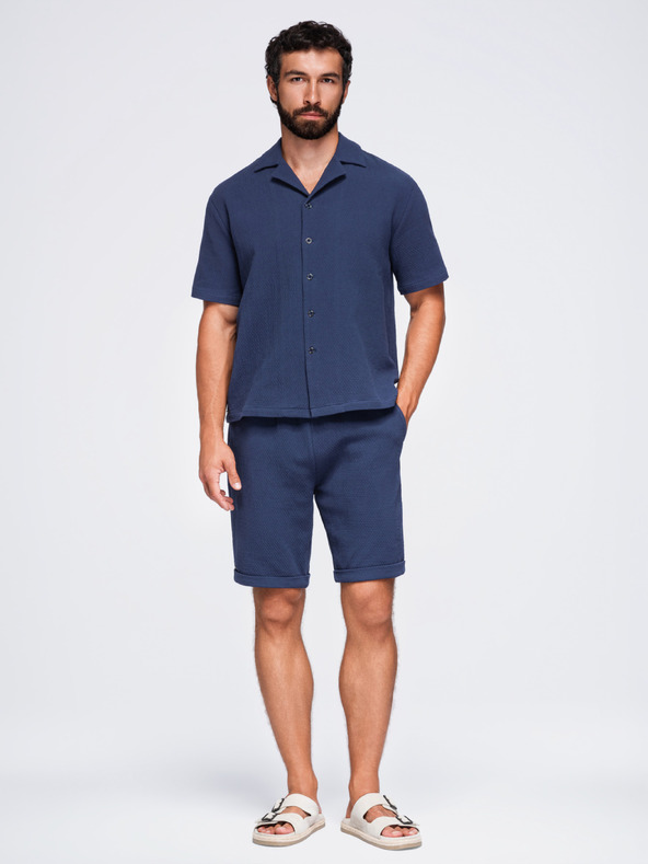 Ombre Clothing Férfi rövidnadrág struktúrált pamutvászonból – sötétkék V1 OM-SRCS-0207 Ombre Clothing