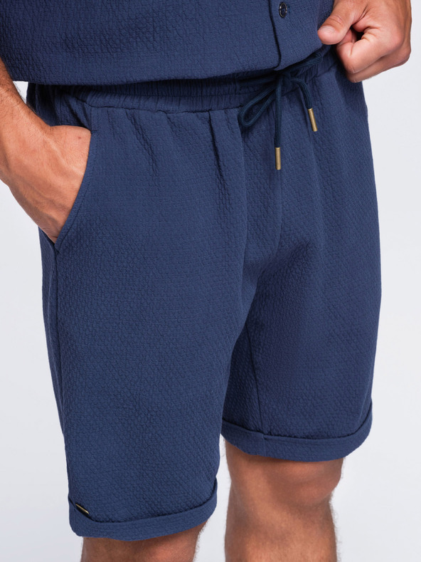 Ombre Clothing Férfi rövidnadrág struktúrált pamutvászonból – sötétkék V1 OM-SRCS-0207 Ombre Clothing