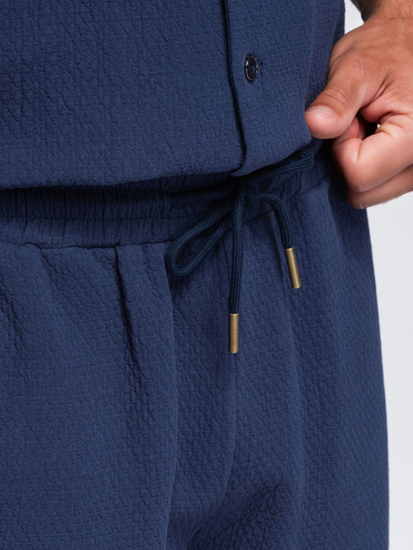 Ombre Clothing Férfi rövidnadrág struktúrált pamutvászonból – sötétkék V1 OM-SRCS-0207 Ombre Clothing