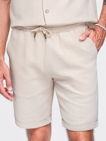 Ombre Clothing Férfi rövidnadrág struktúrált pamutvászonból – krém V2 OM-SRCS-0207 Ombre Clothing