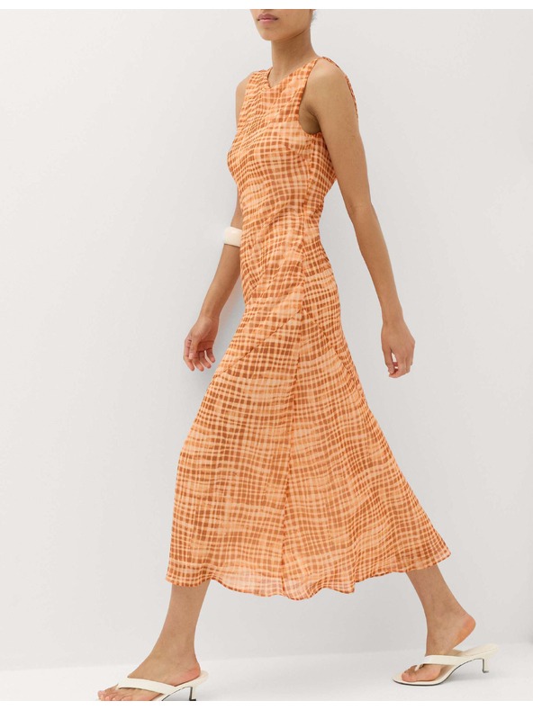 Marks & Spencer Sifon kockás midi ceruza ruha Marks & Spencer narancssárga
