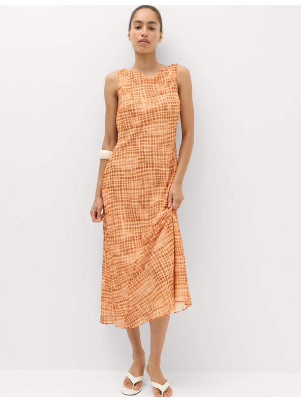 Marks & Spencer Sifon kockás midi ceruza ruha Marks & Spencer narancssárga