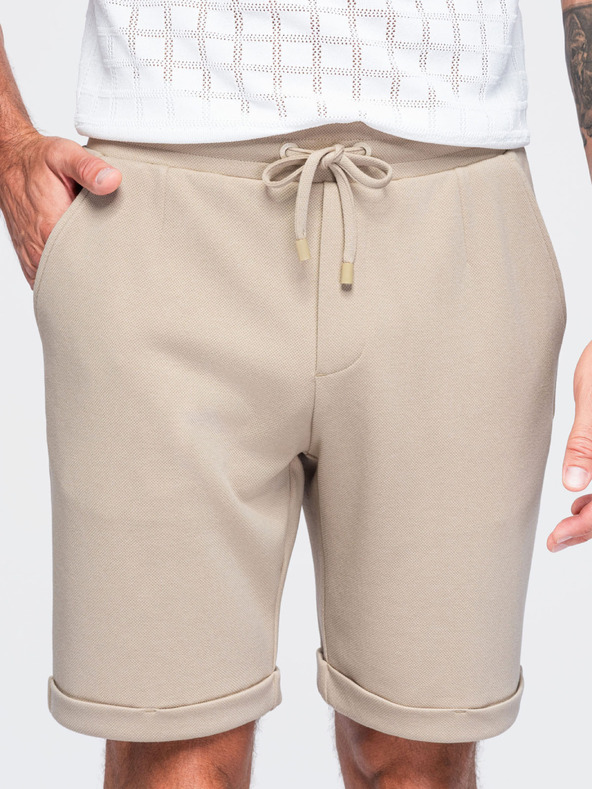 Ombre Clothing Viszkóz férfi rövidnadrág gumírozott derekkal – bézs V3 OM-SRCS-0206 Ombre Clothing