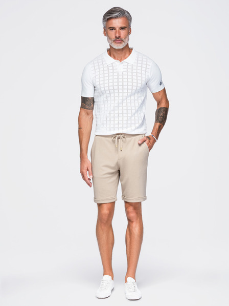 Ombre Clothing Viszkóz férfi rövidnadrág gumírozott derekkal – bézs V3 OM-SRCS-0206 Ombre Clothing