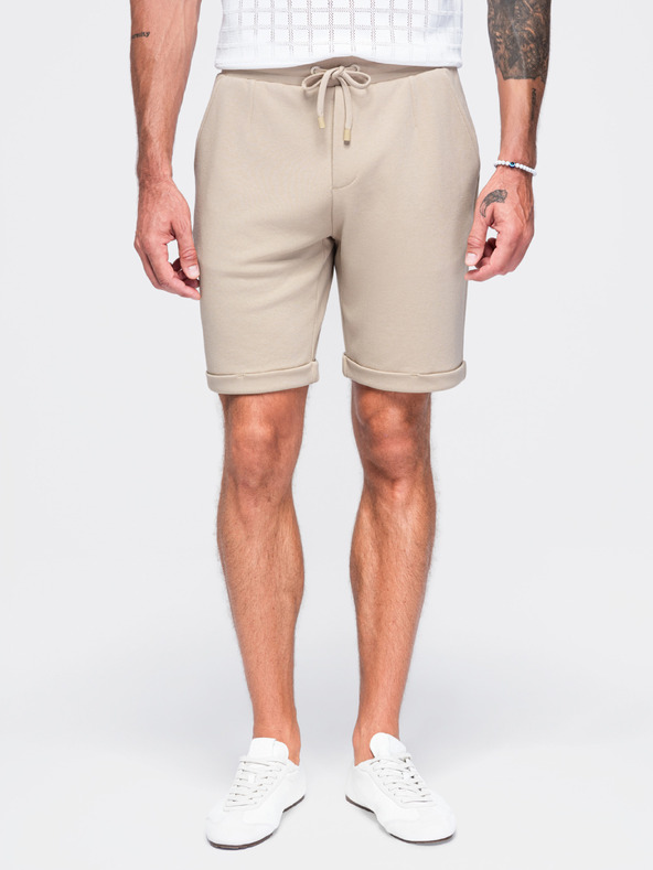 Ombre Clothing Viszkóz férfi rövidnadrág gumírozott derekkal – bézs V3 OM-SRCS-0206 Ombre Clothing