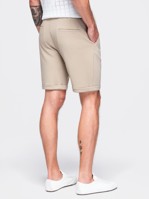 Ombre Clothing Viszkóz férfi rövidnadrág gumírozott derekkal – bézs V3 OM-SRCS-0206 Ombre Clothing
