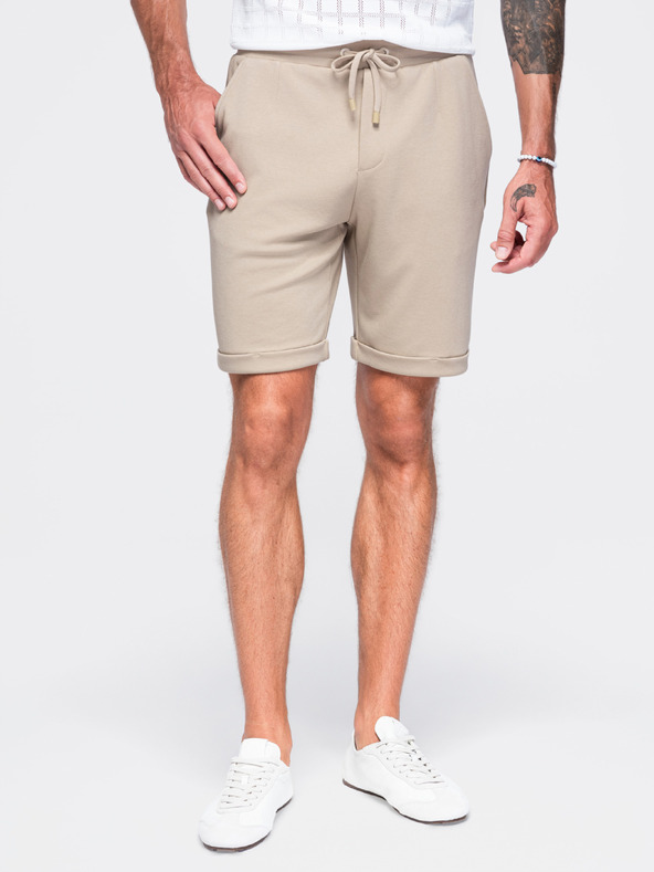 Ombre Clothing Viszkóz férfi rövidnadrág gumírozott derekkal – bézs V3 OM-SRCS-0206 Ombre Clothing