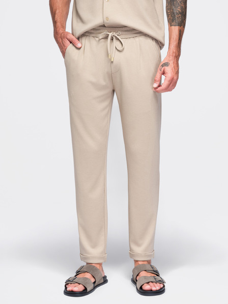 Ombre Clothing Férfi viszkóz chino nadrág gumírozott derékkal – bézs V3 OM-PACP-0306 Ombre Clothing