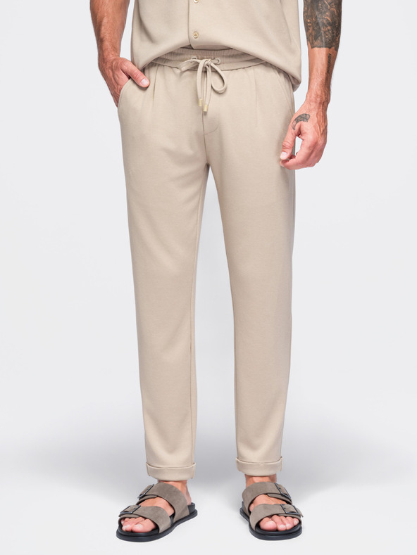 Ombre Clothing Férfi viszkóz chino nadrág gumírozott derékkal – bézs V3 OM-PACP-0306 Ombre Clothing