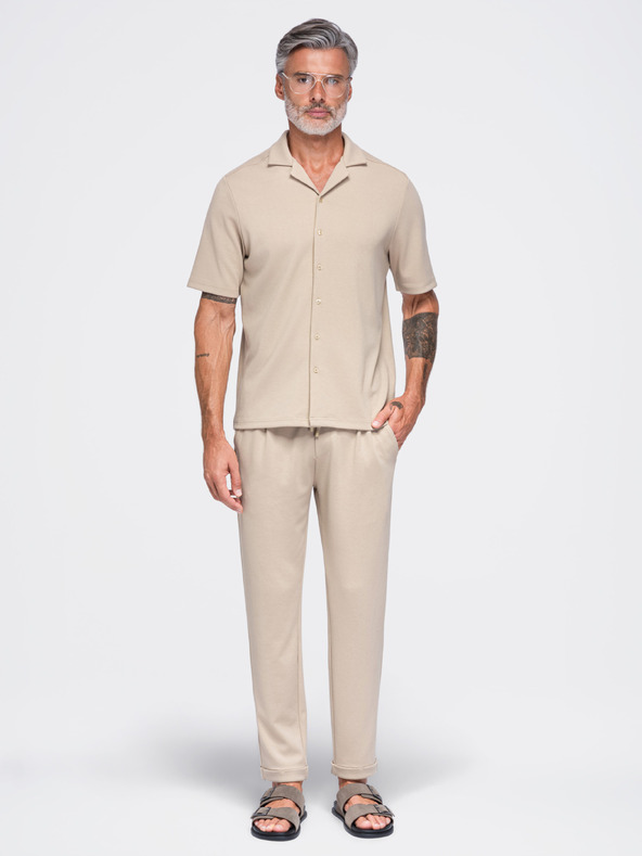 Ombre Clothing Férfi viszkóz chino nadrág gumírozott derékkal – bézs V3 OM-PACP-0306 Ombre Clothing