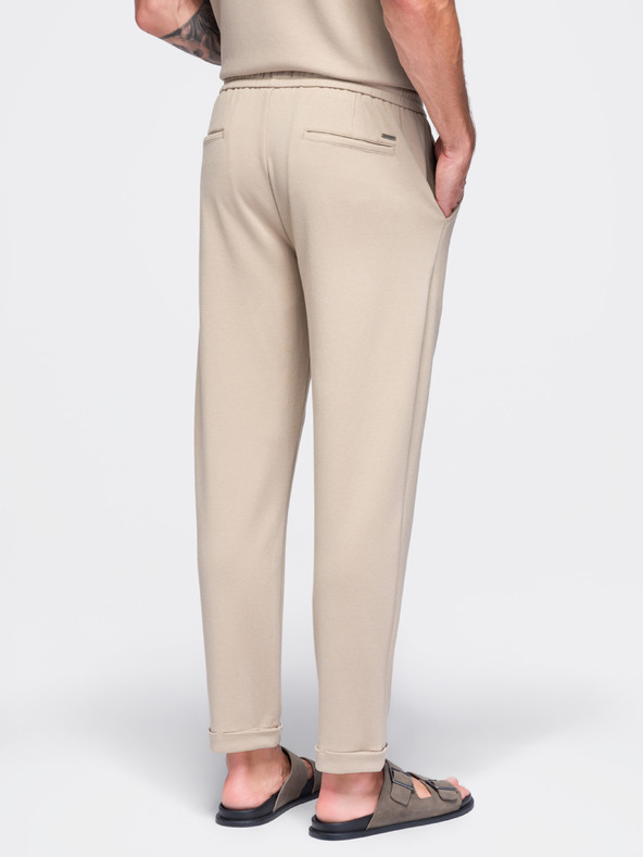 Ombre Clothing Férfi viszkóz chino nadrág gumírozott derékkal – bézs V3 OM-PACP-0306 Ombre Clothing