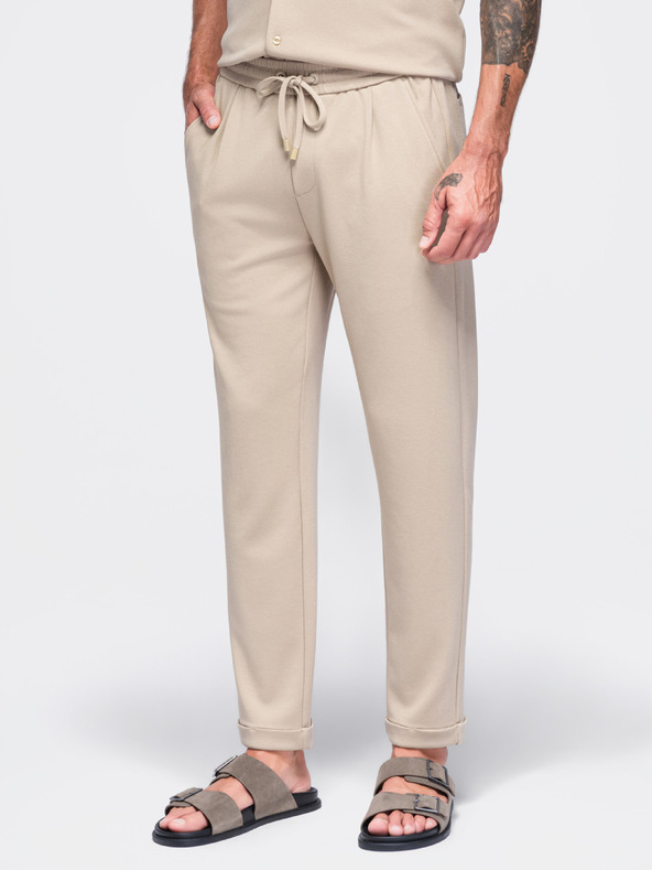 Ombre Clothing Férfi viszkóz chino nadrág gumírozott derékkal – bézs V3 OM-PACP-0306 Ombre Clothing