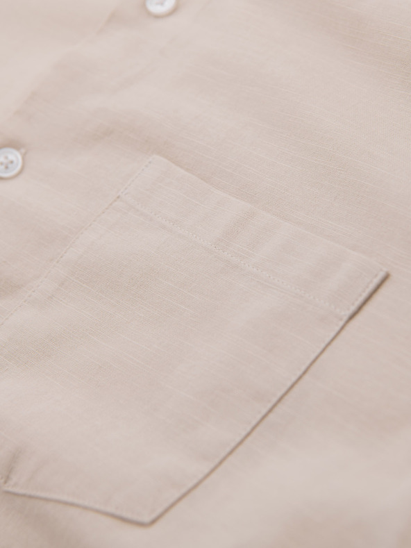 Ombre Clothing Férfi lenvászon ing állórágóval és zsebekkel, REGULAR FIT szabásban – krémszín V3 K704 Ombre Clothing