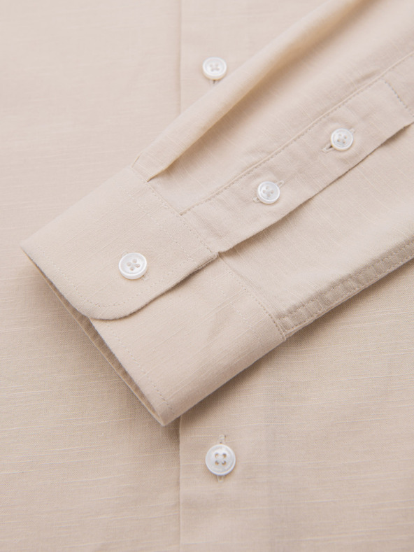 Ombre Clothing Férfi lenvászon ing állórágóval és zsebekkel, REGULAR FIT szabásban – krémszín V3 K704 Ombre Clothing