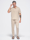 Ombre Clothing Férfi rövid ujjú ing kubai gallérral – bézs V3 OM-SHCS-0220 Ombre Clothing