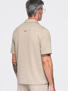 Ombre Clothing Férfi rövid ujjú ing kubai gallérral – bézs V3 OM-SHCS-0220 Ombre Clothing