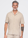 Ombre Clothing Férfi rövid ujjú ing kubai gallérral – bézs V3 OM-SHCS-0220 Ombre Clothing