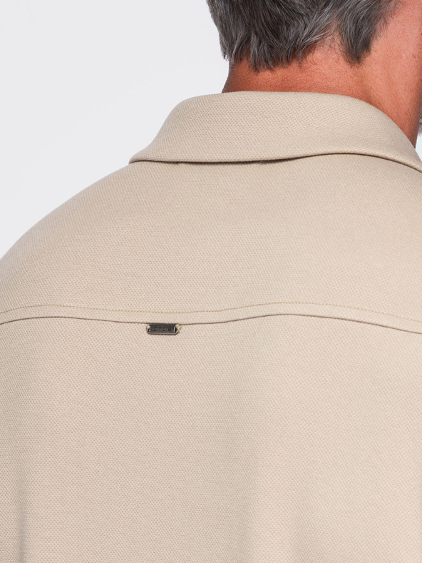 Ombre Clothing Férfi rövid ujjú ing kubai gallérral – bézs V3 OM-SHCS-0220 Ombre Clothing
