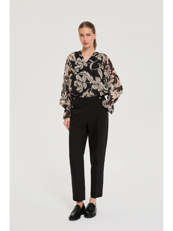 Moodo Moodo fekete póló fodros ujjakkal
