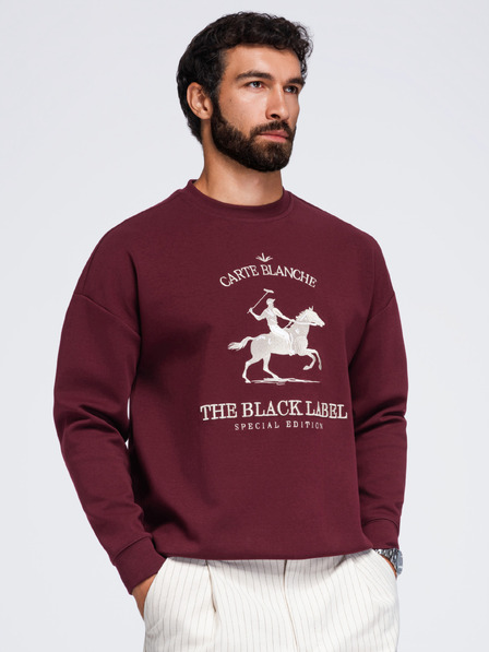 Ombre Clothing Férfi kerek nyakú pulóver elülső hímzéssel – burgundi V2 OM-SSNZ-0267 Ombre Clothing