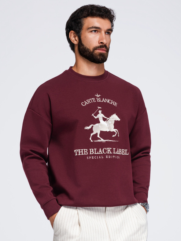Ombre Clothing Férfi kerek nyakú pulóver elülső hímzéssel – burgundi V2 OM-SSNZ-0267 Ombre Clothing
