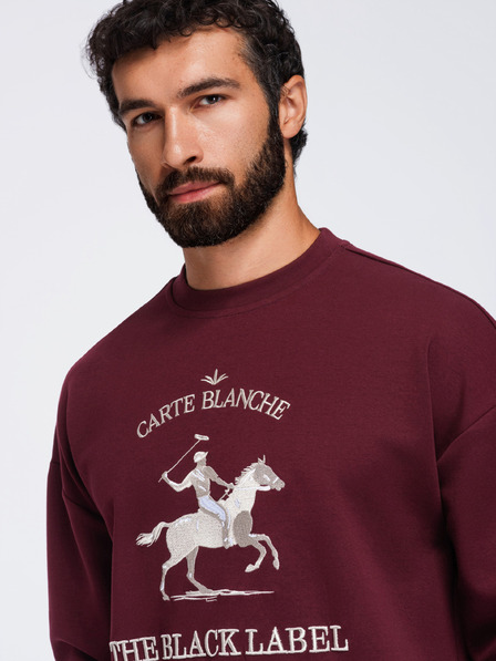Ombre Clothing Férfi kerek nyakú pulóver elülső hímzéssel – burgundi V2 OM-SSNZ-0267 Ombre Clothing