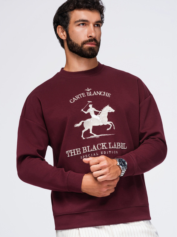 Ombre Clothing Férfi kerek nyakú pulóver elülső hímzéssel – burgundi V2 OM-SSNZ-0267 Ombre Clothing