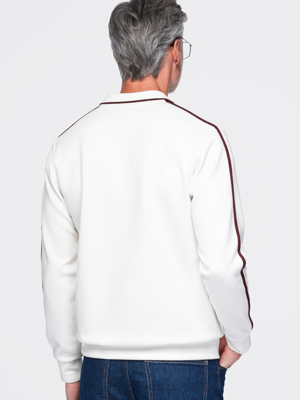 Ombre Clothing Férfi gallérral rendelkező pulóver V-nyakkivágással és mellkas hímzéssel – elefántcsont fehér V4 OM-SSNZ-0268 Ombre Clothing