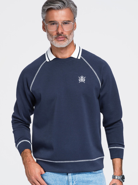 Ombre Clothing Férfi pulóver hímzéssel és kontraszt gallérral – sötét kék V1 OM-SSNZ-0269 Ombre Clothing