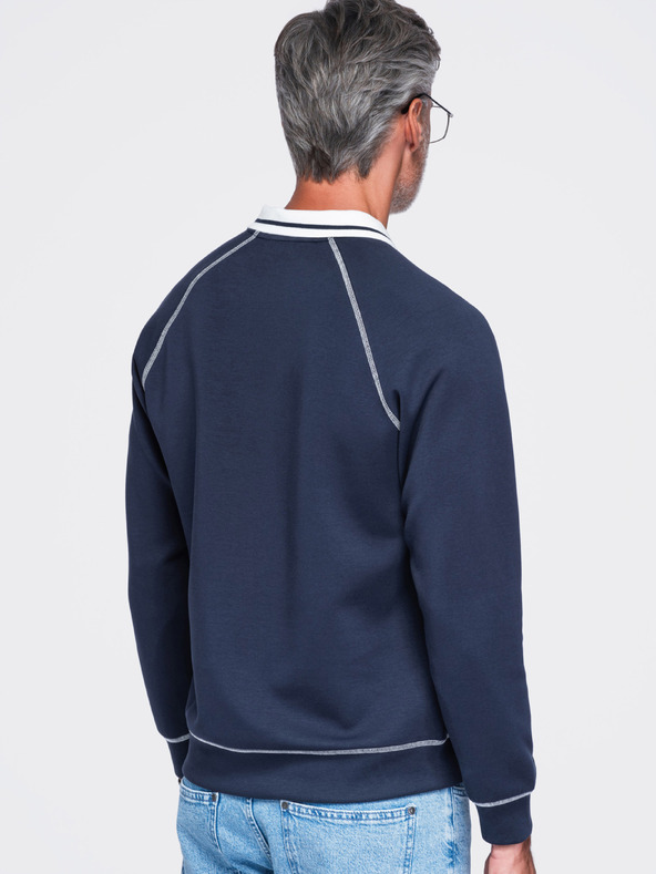 Ombre Clothing Férfi pulóver hímzéssel és kontraszt gallérral – sötét kék V1 OM-SSNZ-0269 Ombre Clothing