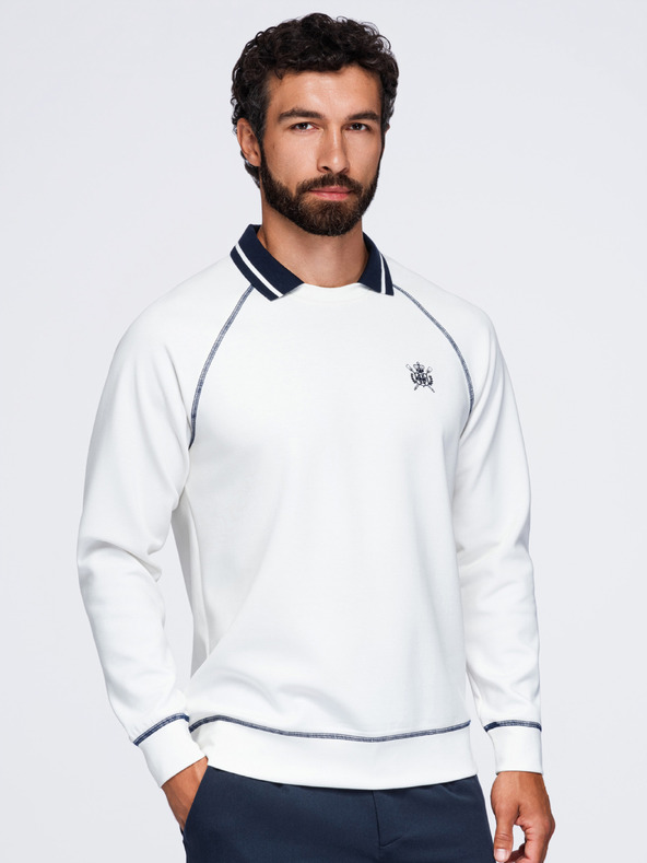 Ombre Clothing Férfi pulóver hímzéssel és kontraszt gallérral – sötét kék V1 OM-SSNZ-0269 Ombre Clothing