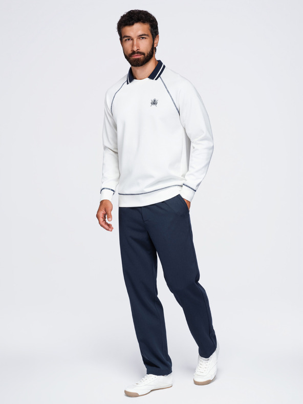 Ombre Clothing Férfi pulóver hímzéssel és kontraszt gallérral – sötét kék V1 OM-SSNZ-0269 Ombre Clothing