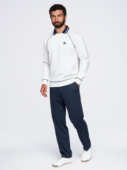 Ombre Clothing Férfi pulóver hímzéssel és kontraszt gallérral – sötét kék V1 OM-SSNZ-0269 Ombre Clothing