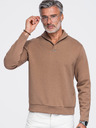 Ombre Clothing Férfi gombos nélküli pulóver felhajtott gallérral – barna V2 OM-SSNZ-0262 Ombre Clothing