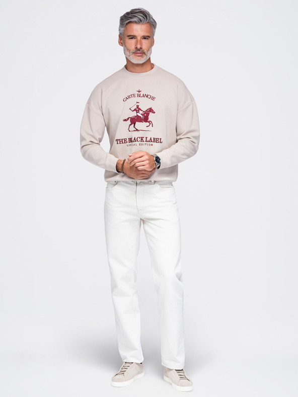 Ombre Clothing Férfi kerek nyakú pulóver elülső hímzéssel – bézs V1 OM-SSNZ-0267 Ombre Clothing