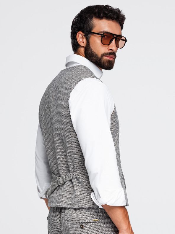 Ombre Clothing Férfi strukturált mellény - barna melanzsz V1 OM-BLZV-0155 Ombre Clothing