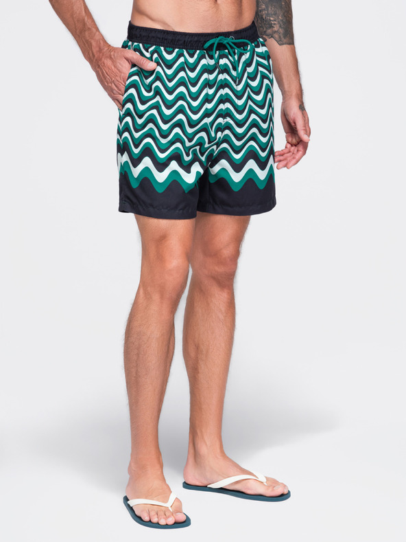 Ombre Clothing Férfi fürdőruha vízszintes hullám mintával – zöld-fekete V2 OM-SRSS-0221 Ombre Clothing
