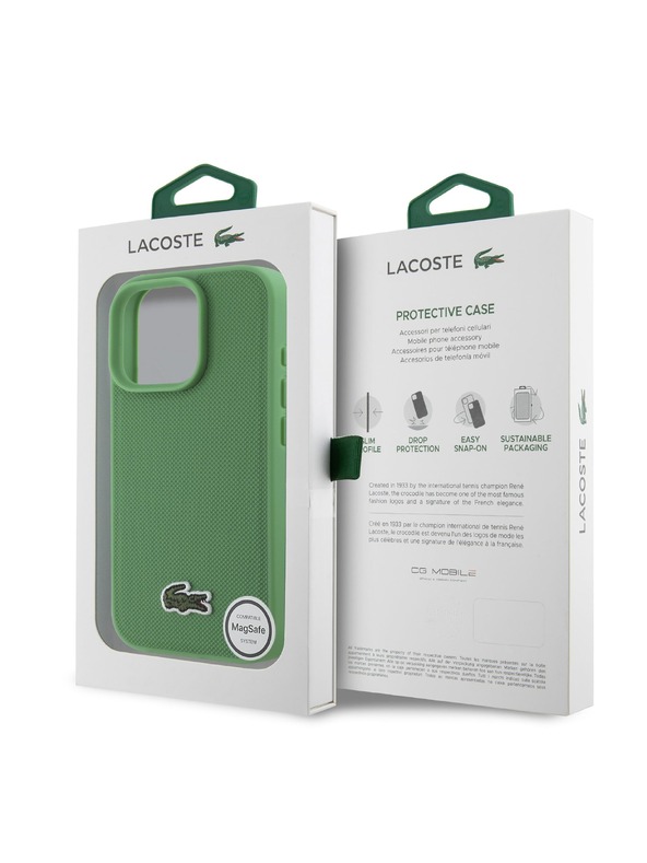 Lacoste Lacoste Iconic Petit Pique Woven Logo MagSafe Hátsó Borító iPhone 16 Pro számára Zöld