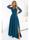 numoco LORETTA Kivételes hosszú ruha tüll ujjakkal és kivágással - tengerzöld
