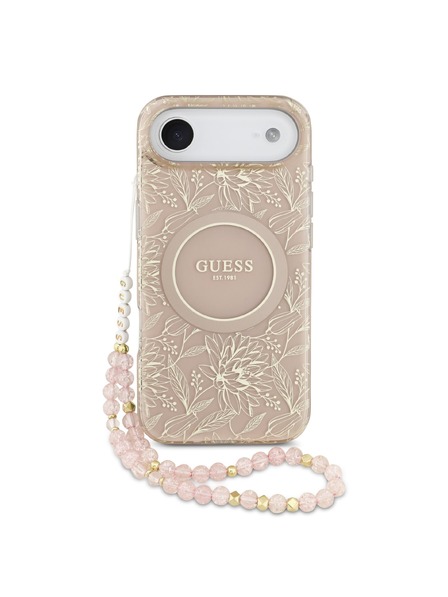 Guess Guess IML Flowers Allover Strap MagSafe hátsó burkolat iPhone Air Pink számára