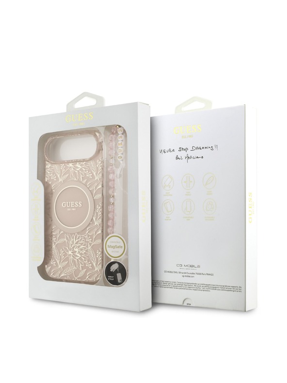 Guess Guess IML Flowers Allover Strap MagSafe hátsó burkolat iPhone Air Pink számára