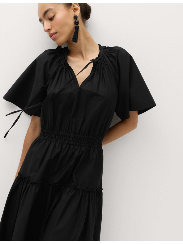 Marks & Spencer Midi ruha nyakbakötővel és hangsúlyozott derékkal, tiszta Marks & Spencer pamutból, fekete
