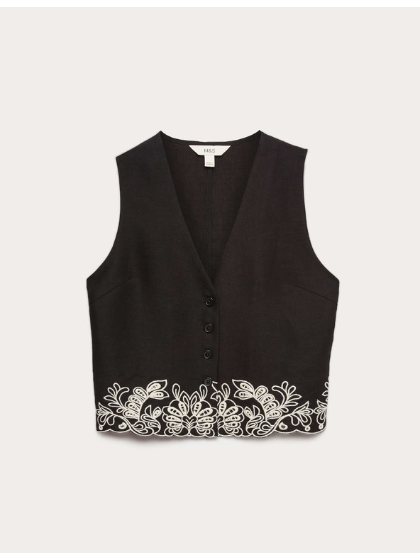 Marks & Spencer Kivágott szegéllyel ellátott ujjatlan kabát, magas modál tartalommal és lennel Marks & Spencer fekete