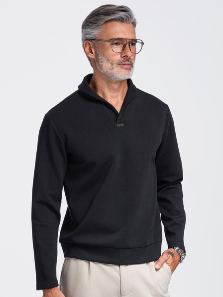 Ombre Clothing Férfi cipzár nélküli pulóver begörbített gallérral – fekete V5 OM-SSNZ-0262 Ombre Clothing