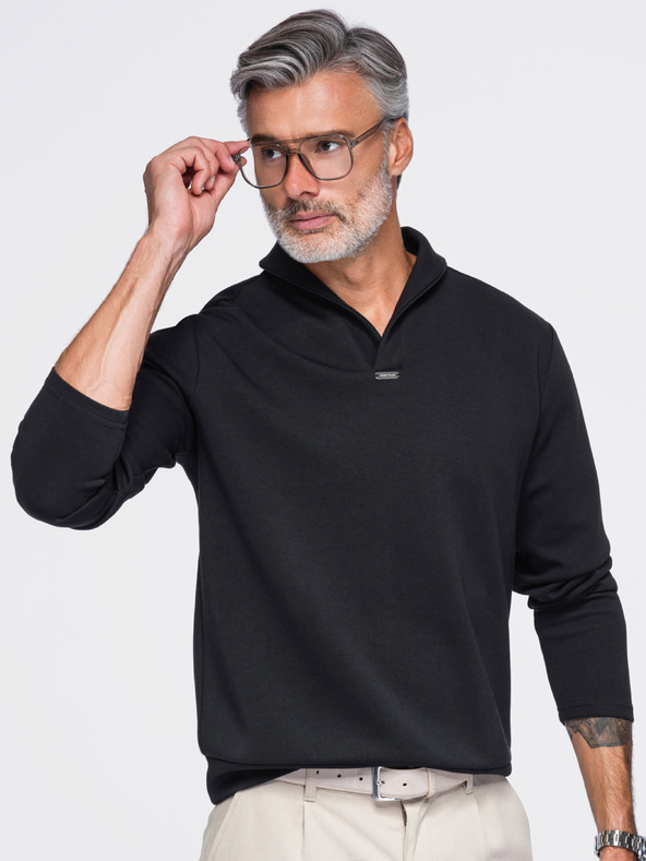 Ombre Clothing Férfi cipzár nélküli pulóver begörbített gallérral – fekete V5 OM-SSNZ-0262 Ombre Clothing
