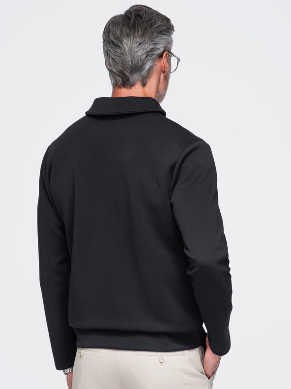 Ombre Clothing Férfi cipzár nélküli pulóver begörbített gallérral – fekete V5 OM-SSNZ-0262 Ombre Clothing