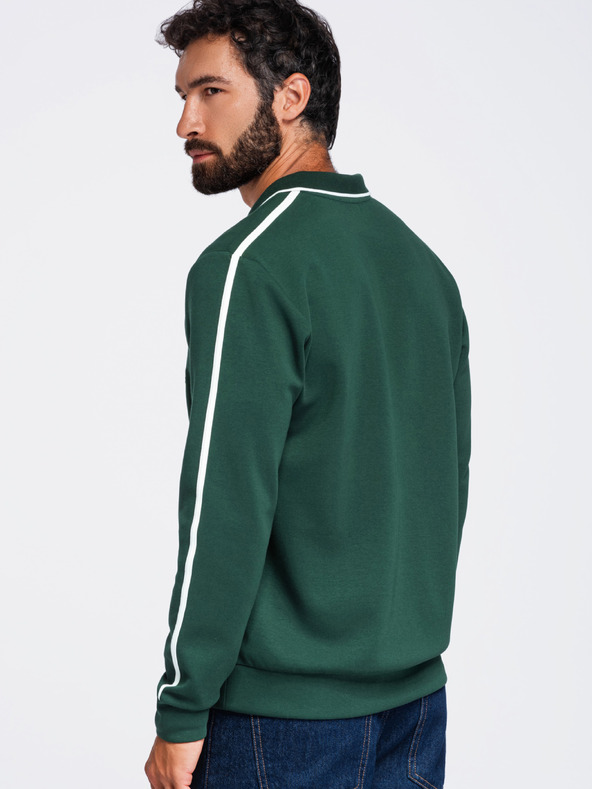 Ombre Clothing Férfi galléros pulóver V nyakkivágással és mellkasi hímzéssel – sötétzöld V3 OM-SSNZ-0268 Ombre Clothing