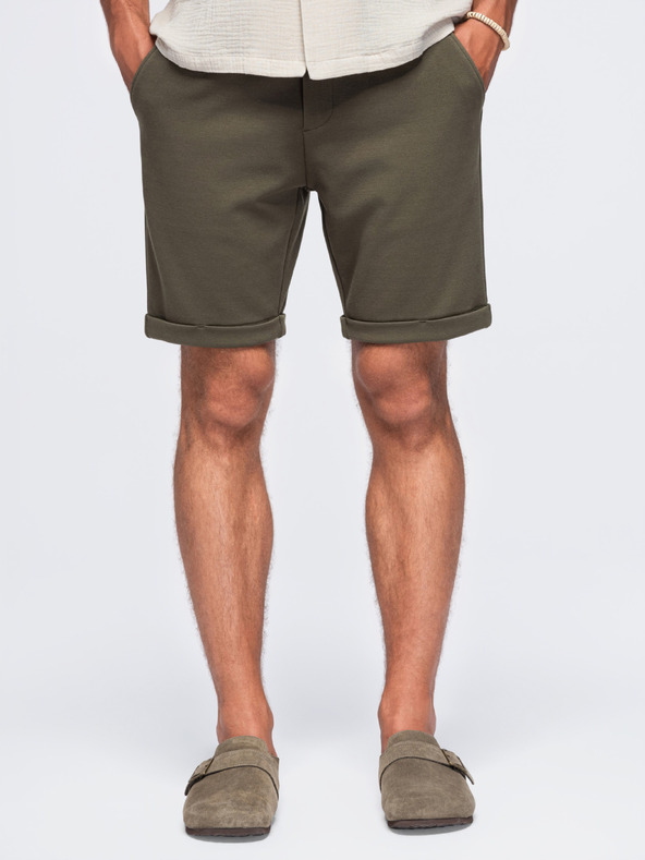 Ombre Clothing Férfi viszóz chino rövidnadrág – olívazöld V5 OM-SRCS-0206 Ombre Clothing