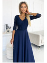 numoco Elegáns hosszú csipkeruha nyakkivágással - sötétkék Numoco AMBER