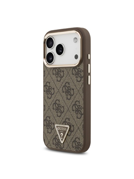 Guess Guess PU Leather 4G Strass Triangle Logo Gold Frame MagSafe Hátlap iPhone 18 Pro Brown